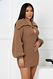 Winter Large Lapel Slim Fit Stretch Lantern Sleeve Sweater Dress NY-110