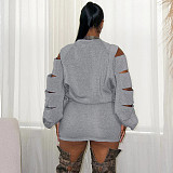Autumn and Winter Pullover Round Neck Cut-off Sleeves Hollow Sweatshirt Cross Hip Skirt Suit XYWL-25ST332