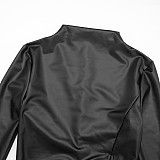 Autumn and Winter Half-high Collar Zipper Slit Leather Jacket High Waist Hip Shorts Suit XYWL-25ST331
