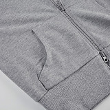 Casual Raw-Edge Zippered Cardigan Long-Sleeved Sweatshirt Jacket Elastic Sweatpants Set MRA-38407