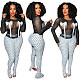 Sexy Transparent Mesh Bow Spotted Print Split Trousers Two-piece Sets YNS-2655