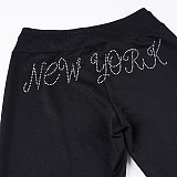 Furry Long-sleeved Zippered Sweatshirt Jacket and Rhinestone Sweatpants Two-piece Set MRA-37916