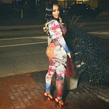 New 3D Digital Printing Personality Street Tight Long-sleeved Jumpsuit ZJQD-84127