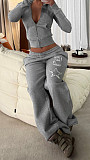 Casual Raw-Edge Zippered Cardigan Long-Sleeved Sweatshirt Jacket Elastic Sweatpants Set MRA-38407