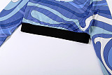 Fashion Digital Print Tight Navel-baring Trousers Suit