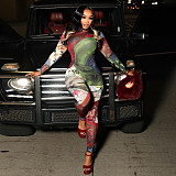 New 3D Digital Printing Personality Street Tight Long-sleeved Jumpsuit ZJQD-84127