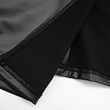 Autumn and Winter Half-high Collar Zipper Slit Leather Jacket High Waist Hip Shorts Suit XYWL-25ST331