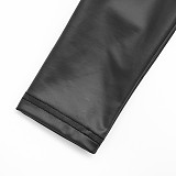 Autumn and Winter Half-high Collar Zipper Slit Leather Jacket High Waist Hip Shorts Suit XYWL-25ST331