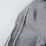 Casual Raw-Edge Zippered Cardigan Long-Sleeved Sweatshirt Jacket Elastic Sweatpants Set MRA-38407