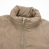 Autumn and Winter Stand-up Collar Zipper Pocket Waist Elastic Cord Solid Color Cotton Jacket XYWL-25TP285