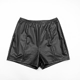 Autumn and Winter Half-high Collar Zipper Slit Leather Jacket High Waist Hip Shorts Suit XYWL-25ST331