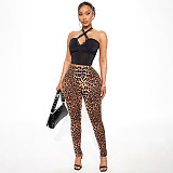 Leopard Print High-rise Pleated Skinny Stretch Casual Trousers XYWL-25TP326