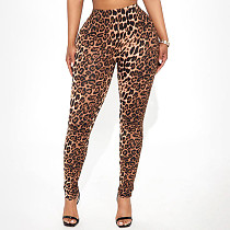 Leopard Print High-rise Pleated Skinny Stretch Casual Trousers XYWL-25TP326