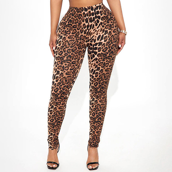 Leopard Print High-rise Pleated Skinny Stretch Casual Trousers XYWL-25TP326