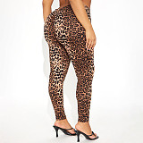 Leopard Print High-rise Pleated Skinny Stretch Casual Trousers XYWL-25TP326