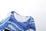 Fashion Digital Print Tight Navel-baring Trousers Suit