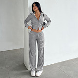 Casual Raw-Edge Zippered Cardigan Long-Sleeved Sweatshirt Jacket Elastic Sweatpants Set MRA-38407