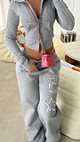 Casual Raw-Edge Zippered Cardigan Long-Sleeved Sweatshirt Jacket Elastic Sweatpants Set MRA-38407