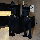 Furry Long-sleeved Zippered Sweatshirt Jacket and Rhinestone Sweatpants Two-piece Set MRA-37916