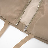 Autumn and Winter Stand-up Collar Zipper Pocket Waist Elastic Cord Solid Color Cotton Jacket XYWL-25TP285