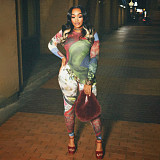 New 3D Digital Printing Personality Street Tight Long-sleeved Jumpsuit ZJQD-84127