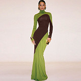 Fashionable and Creative Street Trendy Color Block High Waist Slim Dress ZJQD-82501