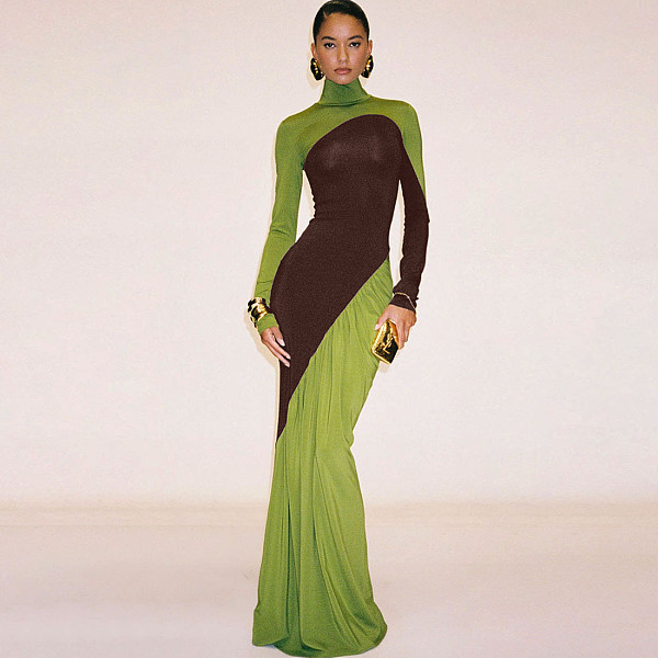 Fashionable and Creative Street Trendy Color Block High Waist Slim Dress ZJQD-82501