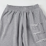 Casual Raw-Edge Zippered Cardigan Long-Sleeved Sweatshirt Jacket Elastic Sweatpants Set MRA-38407