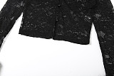 Fashionable Printed Fur Collar Lace Stitching Sexy See-through Trousers Two-piece Set DLS-82350