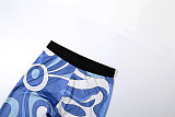Fashion Digital Print Tight Navel-baring Trousers Suit