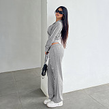 Casual Raw-Edge Zippered Cardigan Long-Sleeved Sweatshirt Jacket Elastic Sweatpants Set MRA-38407