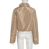 Autumn and Winter Stand-up Collar Zipper Pocket Waist Elastic Cord Solid Color Cotton Jacket XYWL-25TP285
