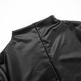 Autumn and Winter Half-high Collar Zipper Slit Leather Jacket High Waist Hip Shorts Suit XYWL-25ST331