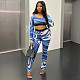 Fashion Digital Print Tight Navel-baring Trousers Suit
