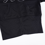 Furry Long-sleeved Zippered Sweatshirt Jacket and Rhinestone Sweatpants Two-piece Set MRA-37916