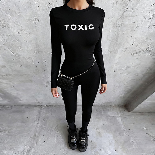 Fashion Personality Street Solid Color Digital Printing Round Neck Tight Jumpsuit ZJQD-81618