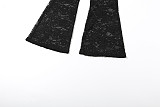 Fashionable Printed Fur Collar Lace Stitching Sexy See-through Trousers Two-piece Set DLS-82350