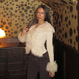 Fashionable Chanel style Teddy fur knitted striped cardigan jacket MRA-43801