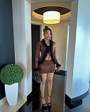 Sexy New Furry Patchwork Lace-up Cardigan Long-sleeved Top Leopard Print Skirt Suit MRA-25777