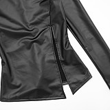 Autumn and Winter Half-high Collar Zipper Slit Leather Jacket High Waist Hip Shorts Suit XYWL-25ST331