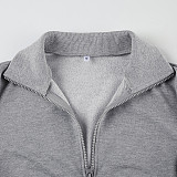 Casual Raw-Edge Zippered Cardigan Long-Sleeved Sweatshirt Jacket Elastic Sweatpants Set MRA-38407