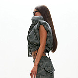 Camouflage Stand Collar Sleeveless Short Zipper Bat-shaped Cotton Jacket XYWL-25TP370