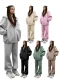 Solid Color Loose Zipper Cardigan Hooded Sweatshirt Trousers Set SSN-211509