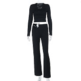 Sexy Metal Ring Button Top and Pants Suit SUM-25324