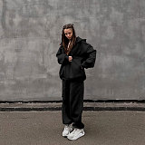 Solid Color Loose Zipper Cardigan Hooded Sweatshirt Trousers Set SSN-211509