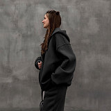 Solid Color Loose Zipper Cardigan Hooded Sweatshirt Trousers Set SSN-211509