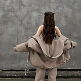 Solid Color Loose Zipper Cardigan Hooded Sweatshirt Trousers Set SSN-211509