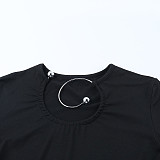 Sexy Metal Ring Button Top and Pants Suit SUM-25324