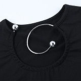 Sexy Metal Ring Button Top and Pants Suit SUM-25324