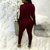 Fashionable Colorblock Cardigan Zipper Trousers Long Sleeve Two-piece Set HMS-6513